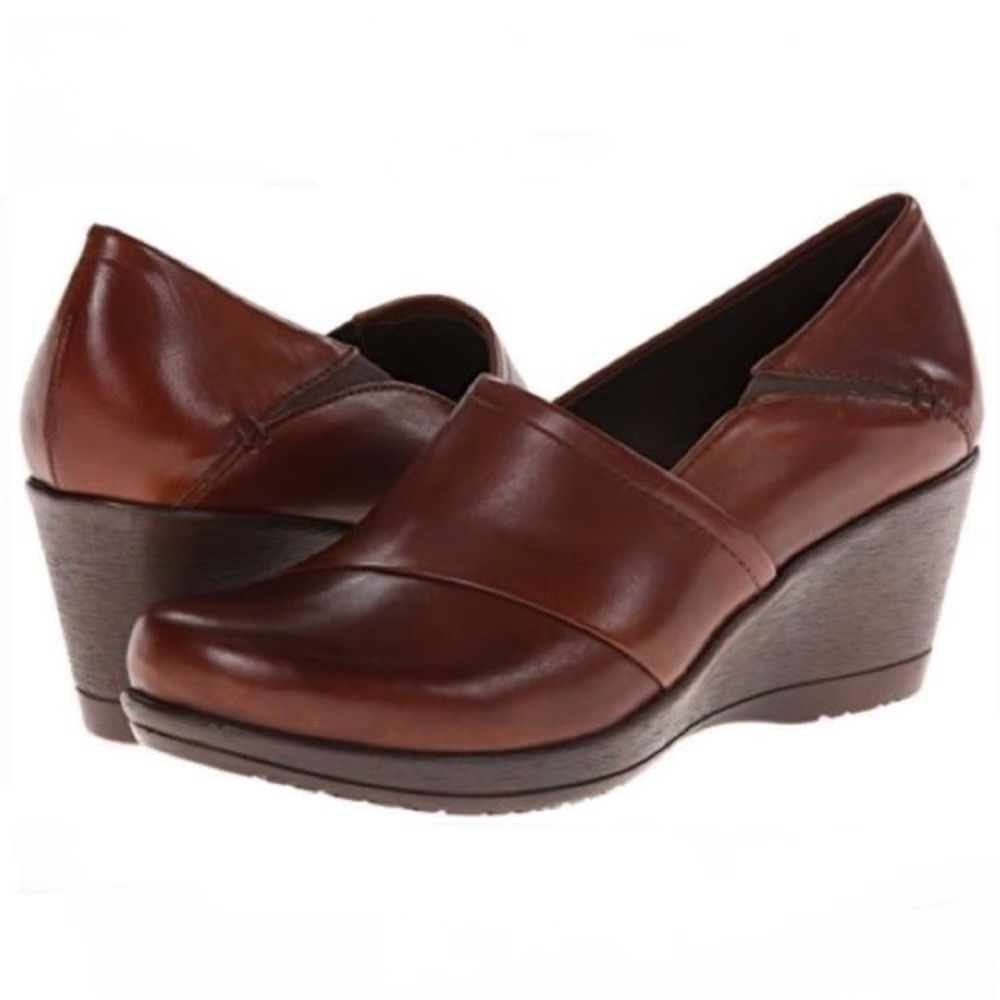 Dansko Rosaline Womens 38 Brown Leather Casual Wedge Clog Slip On Shoes